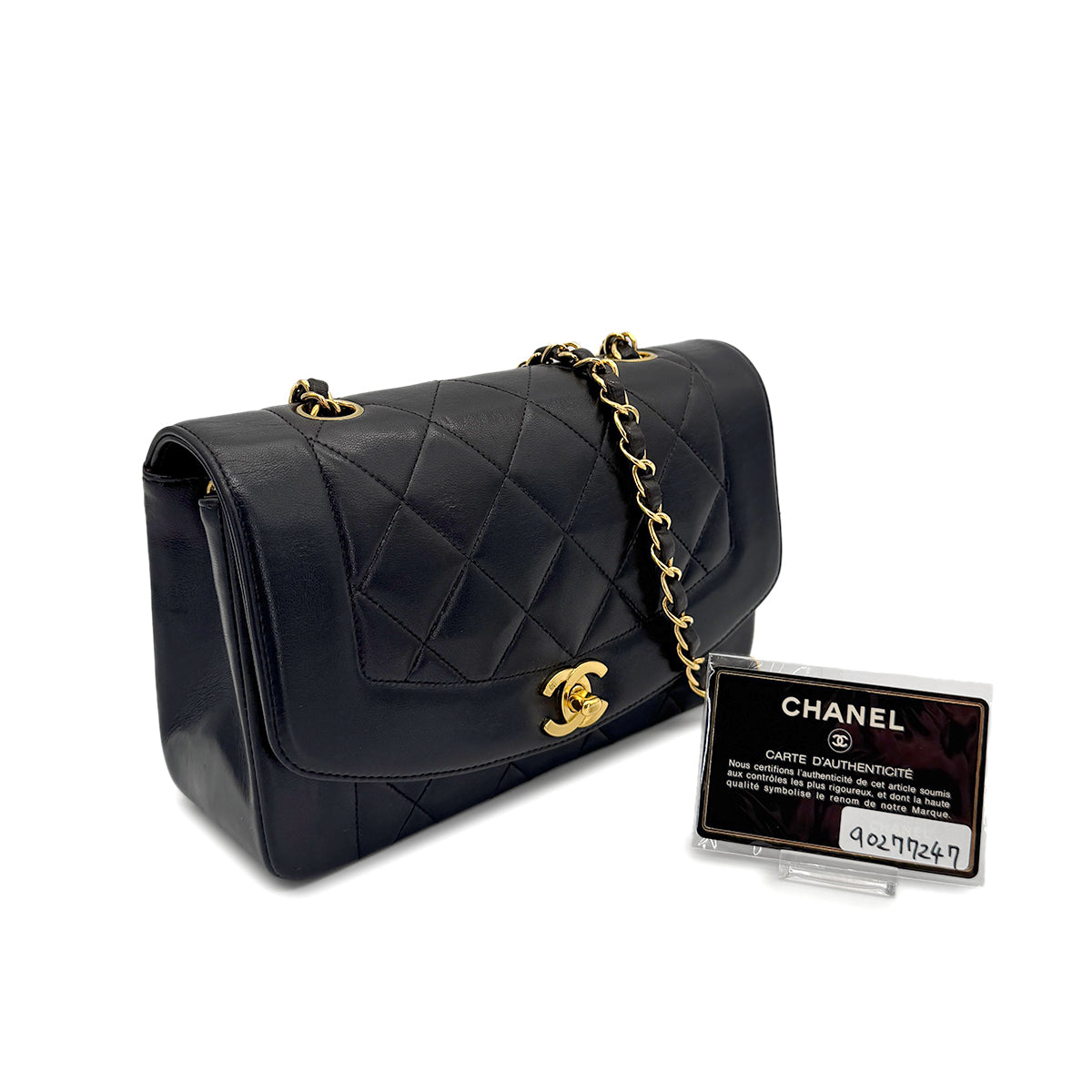 CHANEL VINTAGE DIANA SMALL CHAIN SHOULDER BAG BLACK LAMB SKIN 90277247