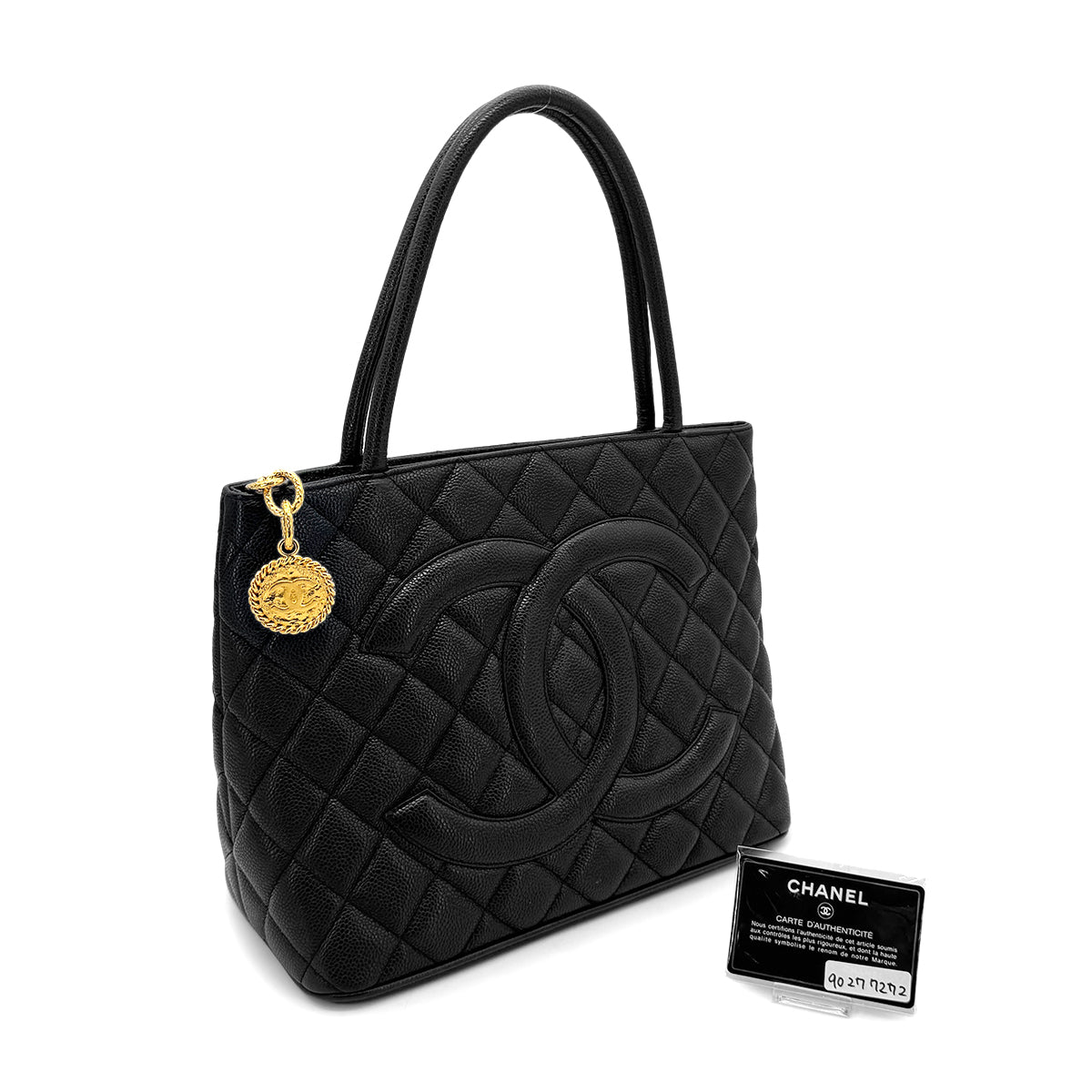 CHANEL VINTAGE MEDALLION TOTE BAG BLACK CAVIAR SKIN 90277272