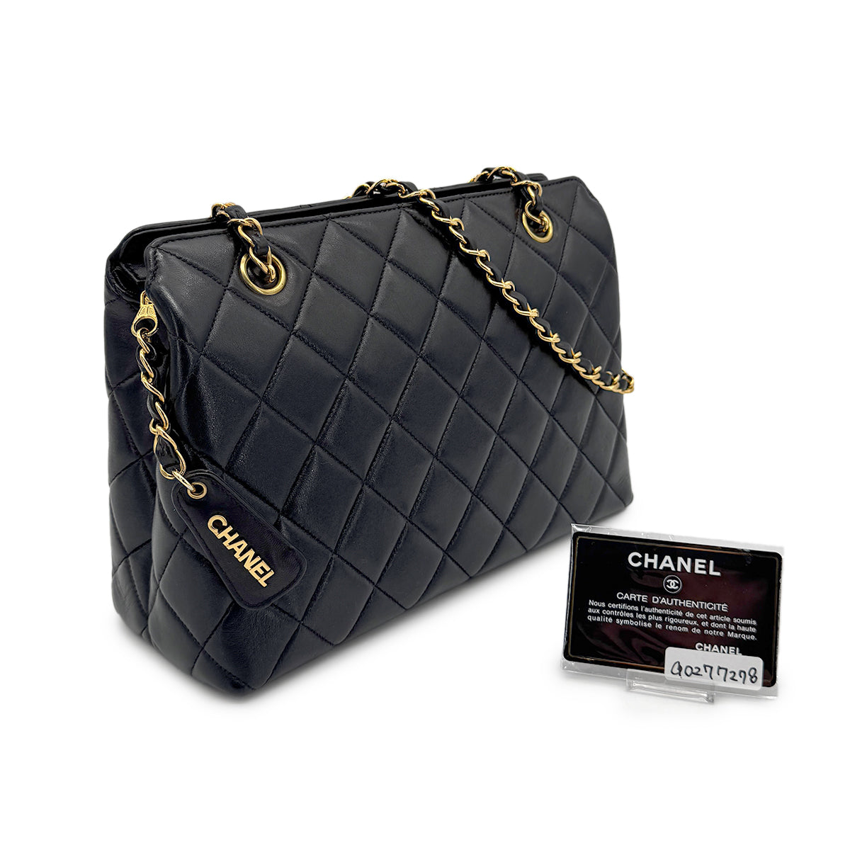 CHANEL VINTAGE MATELASSE CHAIN SHOULDER BAG BLACK LAMB SKIN 90277278