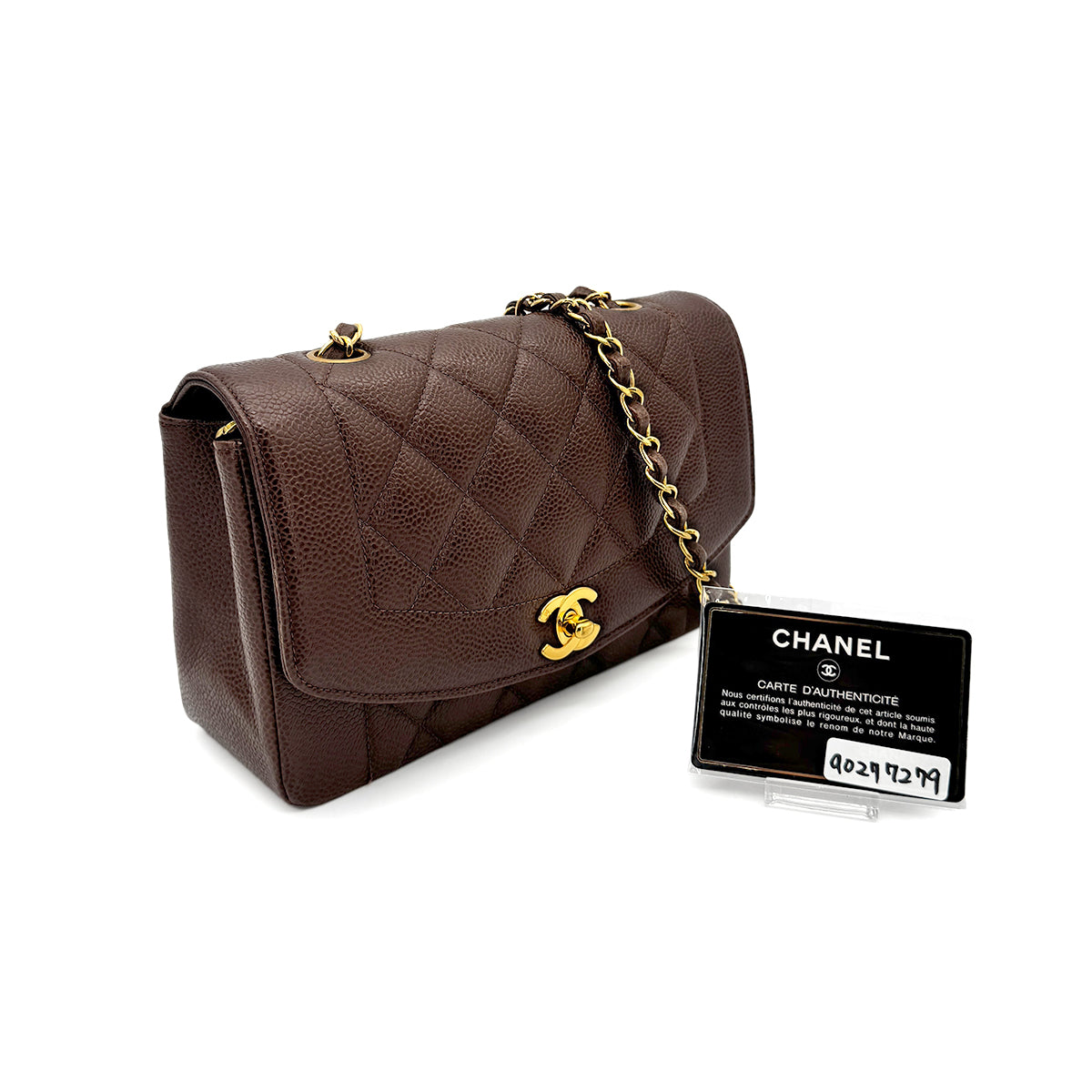 CHANEL VINTAGE DIANA SMALL CHAIN SHOULDER BAG BROWN CAIVAR SKIN 90277279