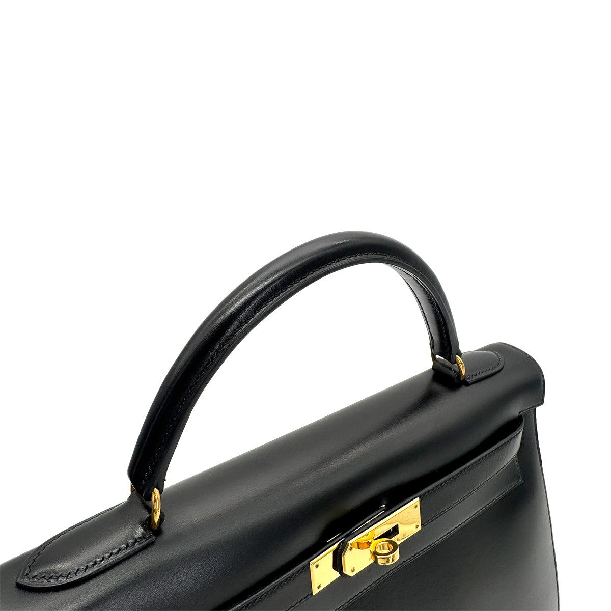 HERMES KELLY 32 SELLIER BLACK BOXCALF HAND SHOULDER BAG □C GHW 90277282