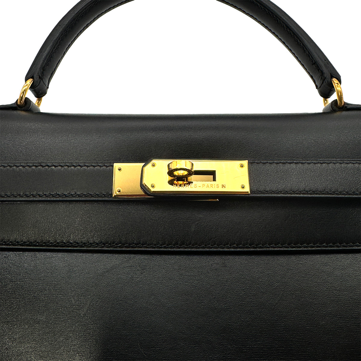 HERMES KELLY 32 SELLIER BLACK BOXCALF HAND SHOULDER BAG □C GHW 90277282