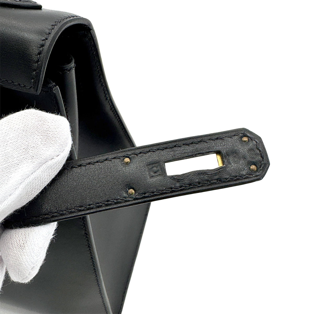 HERMES KELLY 32 SELLIER BLACK BOXCALF HAND SHOULDER BAG □C GHW 90277282