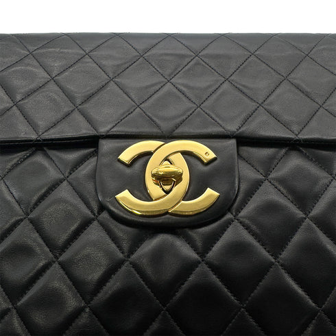 CHANEL VINTAGE MAXI MATELASSE 34 CHAIN SHOULDER BAG BLACK LAMB SKIN 90277293 - PURPOSE