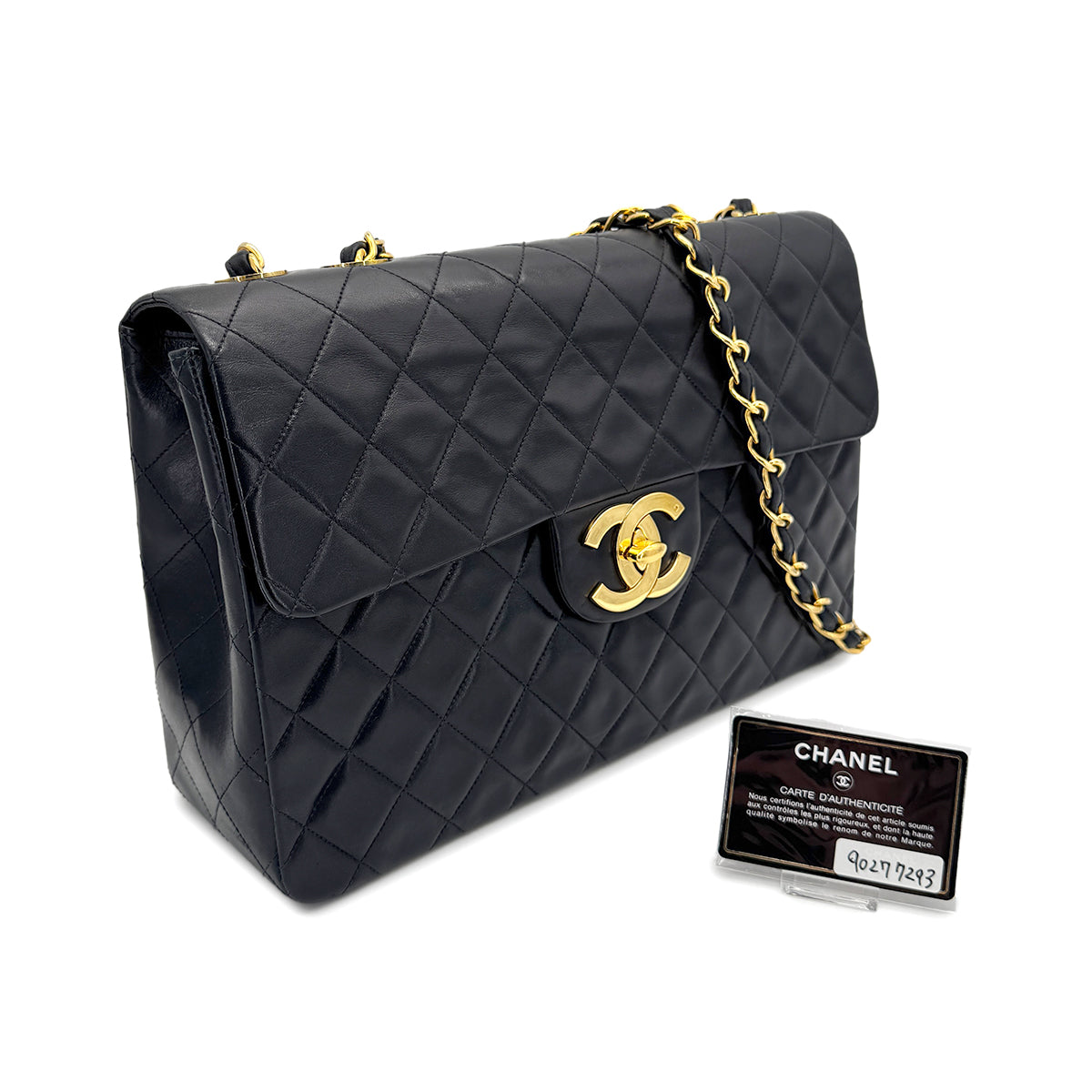 CHANEL VINTAGE MAXI MATELASSE 34 CHAIN SHOULDER BAG BLACK LAMB SKIN 90277293