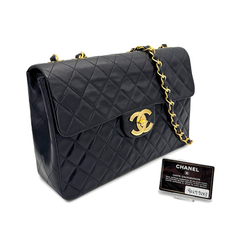 CHANEL VINTAGE MAXI MATELASSE 34 CHAIN SHOULDER BAG BLACK LAMB SKIN 90277293 - PURPOSE
