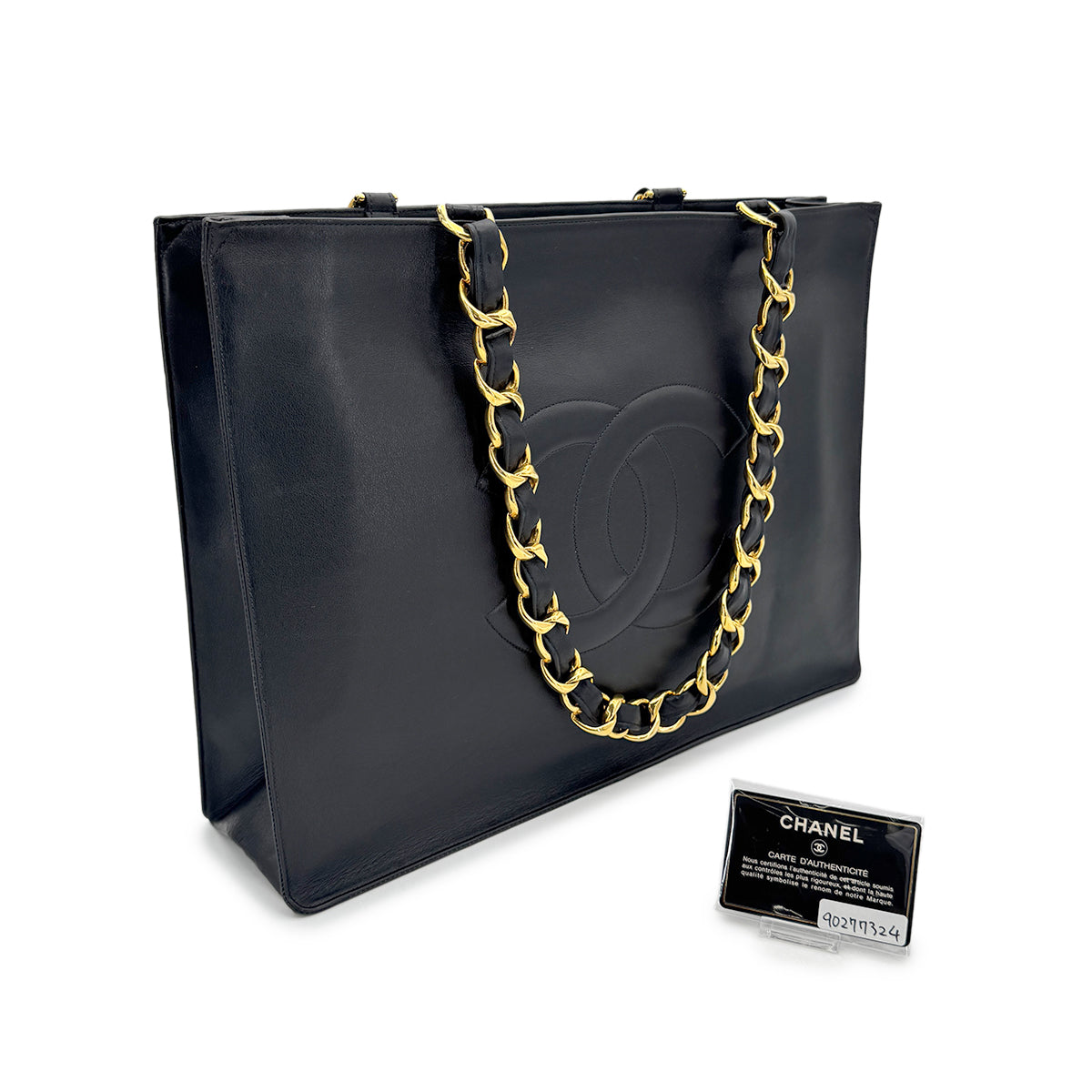 CHANEL VINTAGE COCOMARK CHAIN TOTE BAG BLACK LAMB SKIN 90277324