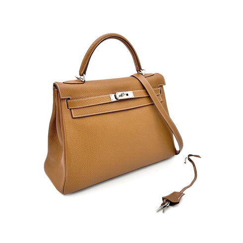 HERMES KELLY 32 RETOURNE GOLD TOGO HAND SHOULDER BAG □K 90277338 - PURPOSE