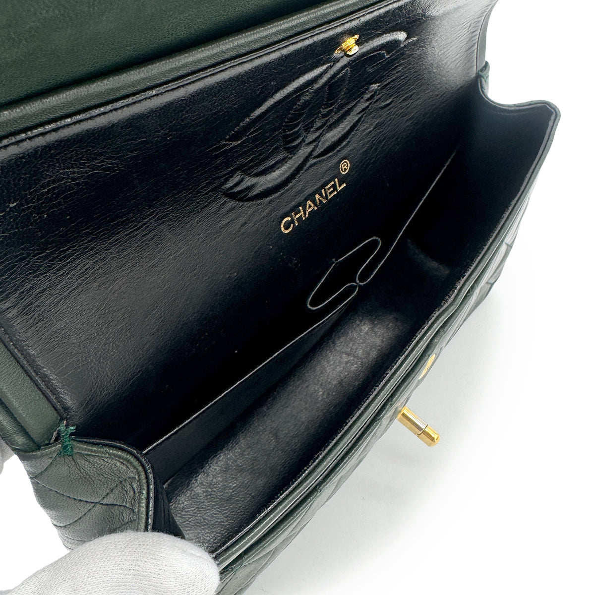 CHANEL VINTAGE CLASSIC FLAP MEDIUM CHAIN SHOULDER BAG GREEN LAMB SKIN 90277553