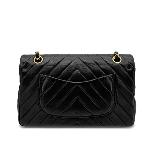 CHANEL VINTAGE CHEVRON V STITCH CHAIN SHUOLDER BAG BLACK LAMB SKIN 90277631 - PURPOSE