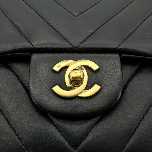 CHANEL VINTAGE CHEVRON V STITCH CHAIN SHUOLDER BAG BLACK LAMB SKIN 90277631 - PURPOSE