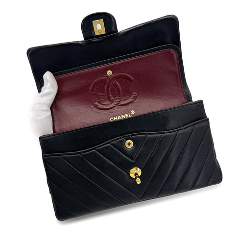 CHANEL VINTAGE CHEVRON V STITCH CHAIN SHUOLDER BAG BLACK LAMB SKIN 90277631 - PURPOSE