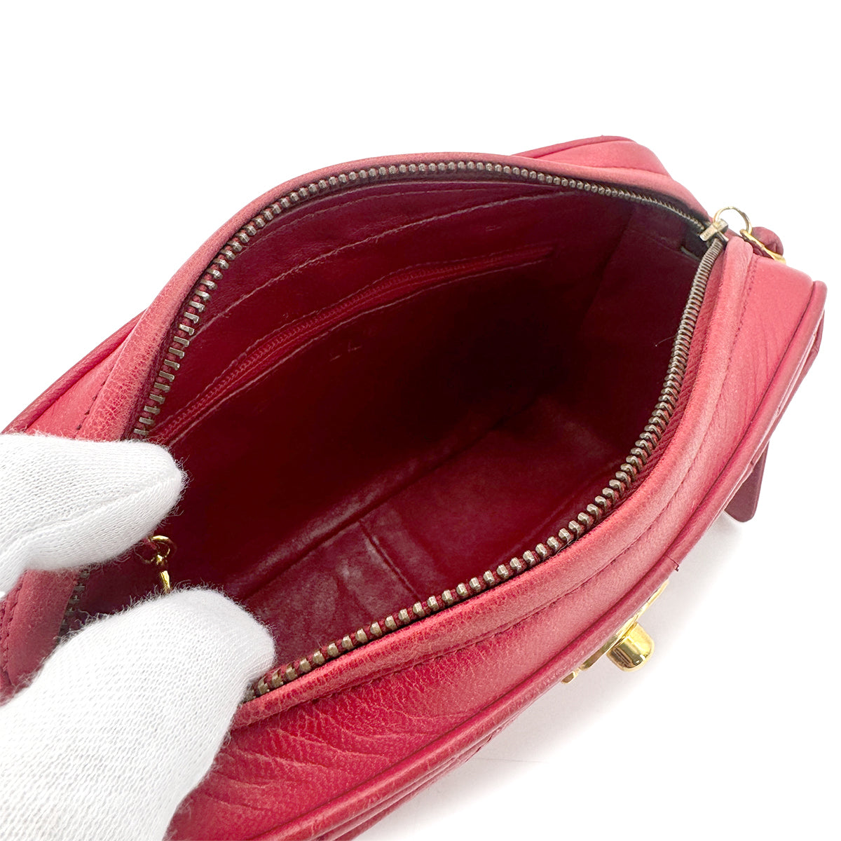 CHANEL VINTAGE MATELASSE CHAIN SHOULDER BAG RED LAMB SKIN 90277710