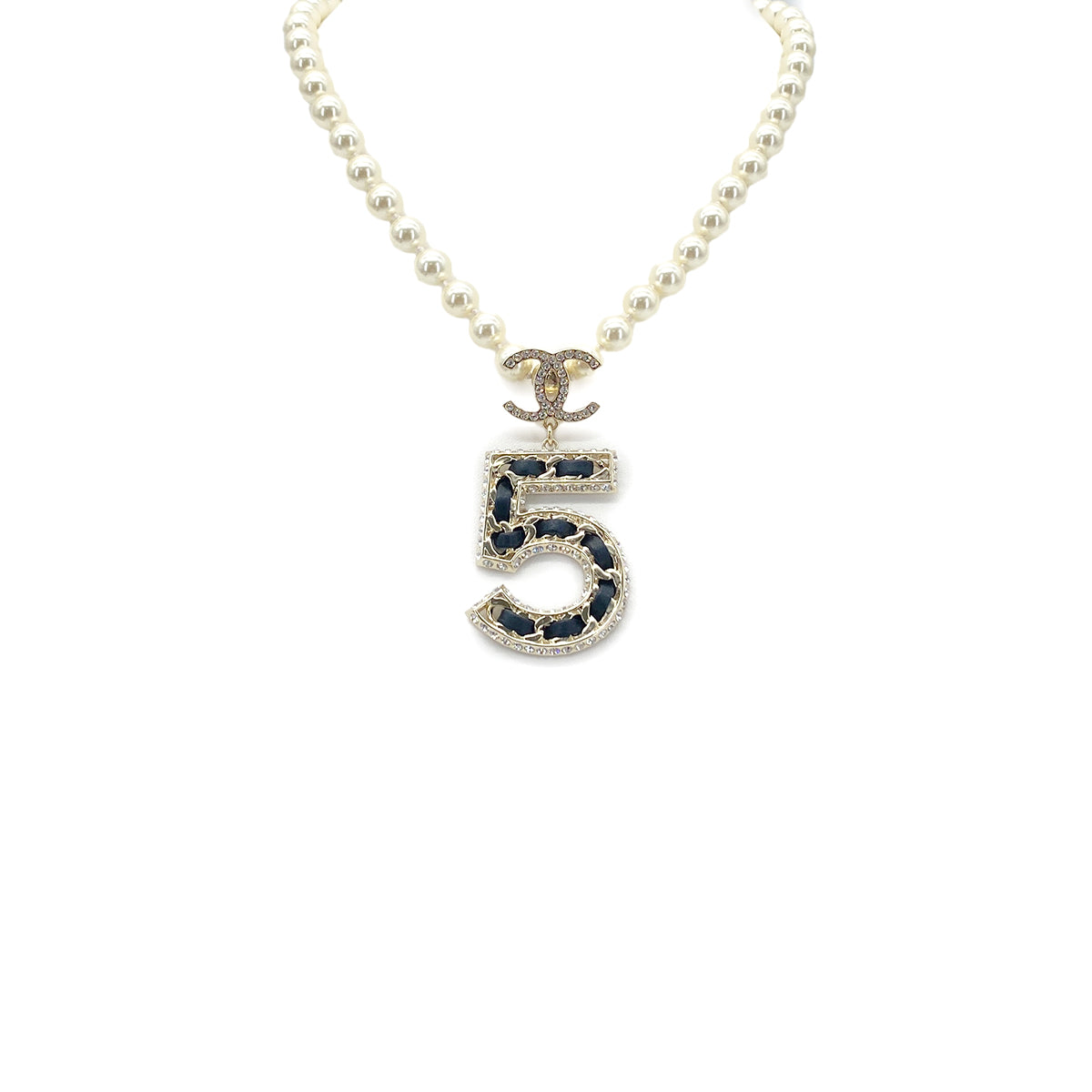 CHANEL NECKLACE COCOMARK No.5 RHINESTONE PEARL CHOKER ACCESSORY B23P 90278005