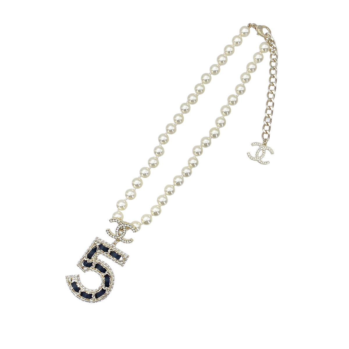 CHANEL NECKLACE COCOMARK No.5 RHINESTONE PEARL CHOKER ACCESSORY B23P 90278005