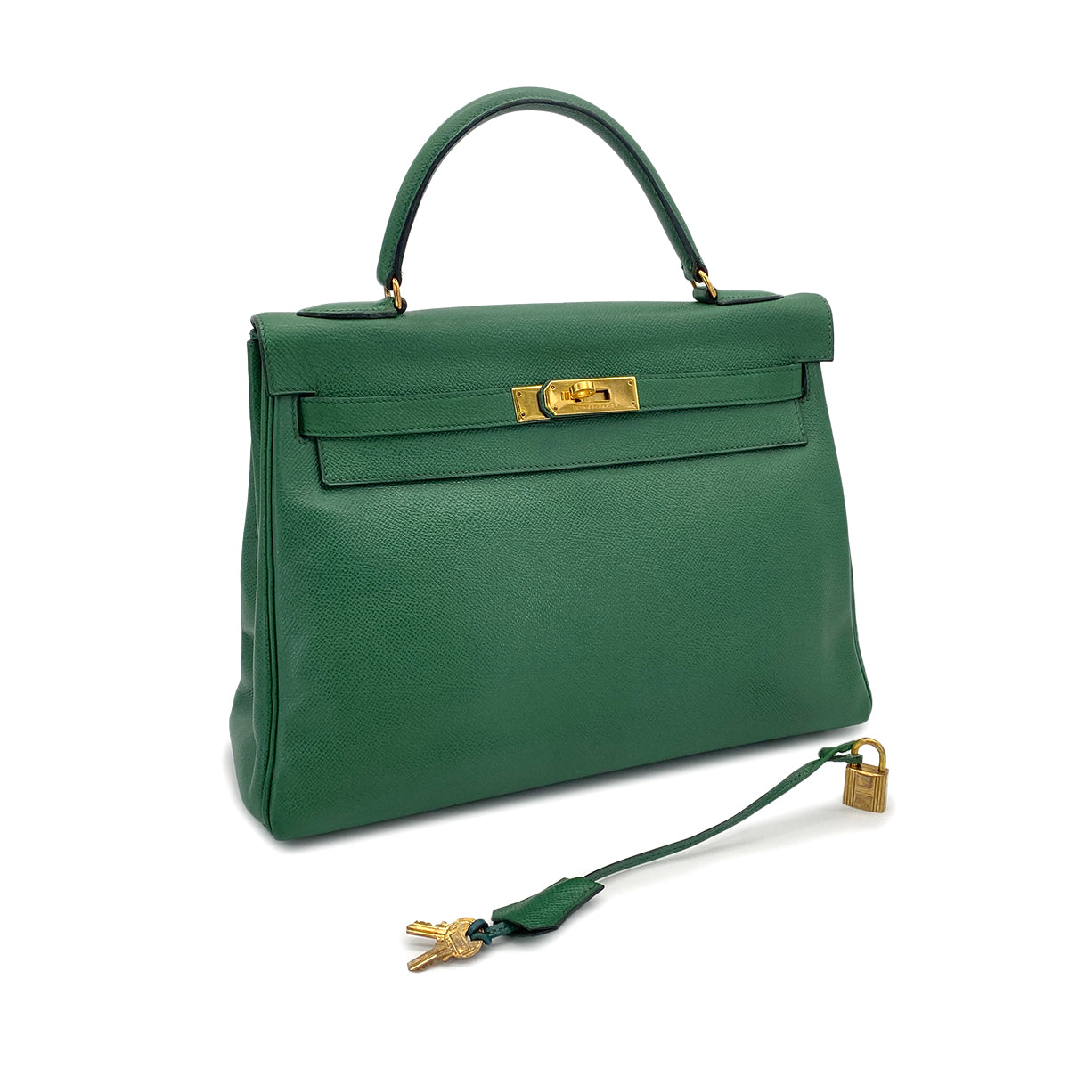 HERMES KELLY 32 RETOURNE GREEN COUCHEVEL HAND SHOULDER BAG 〇S GHW 90278013