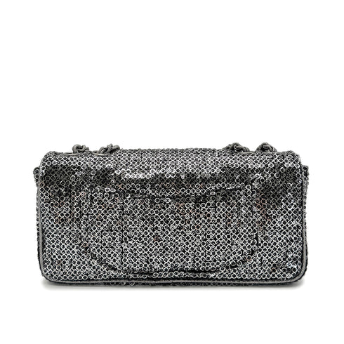 CHANEL VINTAGE EAST WEST CHAIN SHUOLDER BAG SILVER BLACK SEQUINS 90278015 - PURPOSE