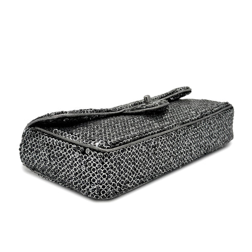 CHANEL VINTAGE EAST WEST CHAIN SHUOLDER BAG SILVER BLACK SEQUINS 90278015 - PURPOSE