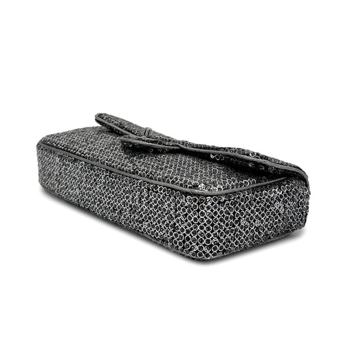 CHANEL VINTAGE EAST WEST CHAIN SHUOLDER BAG SILVER BLACK SEQUINS 90278015 - PURPOSE