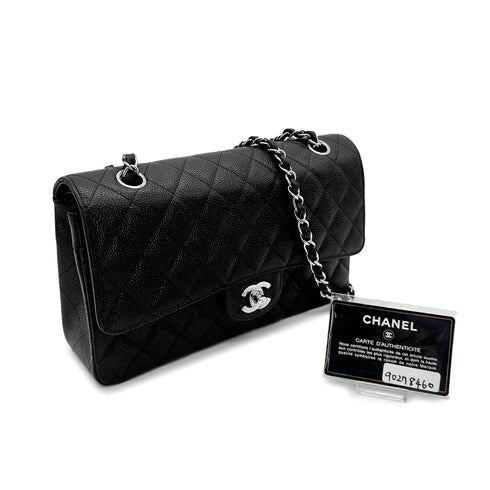 CHANEL VINTAGE CLASSIC FLAP MEDIUM CHAIN SHOULDER BAG BLACK CAVIAR SKIN 90278460 - PURPOSE