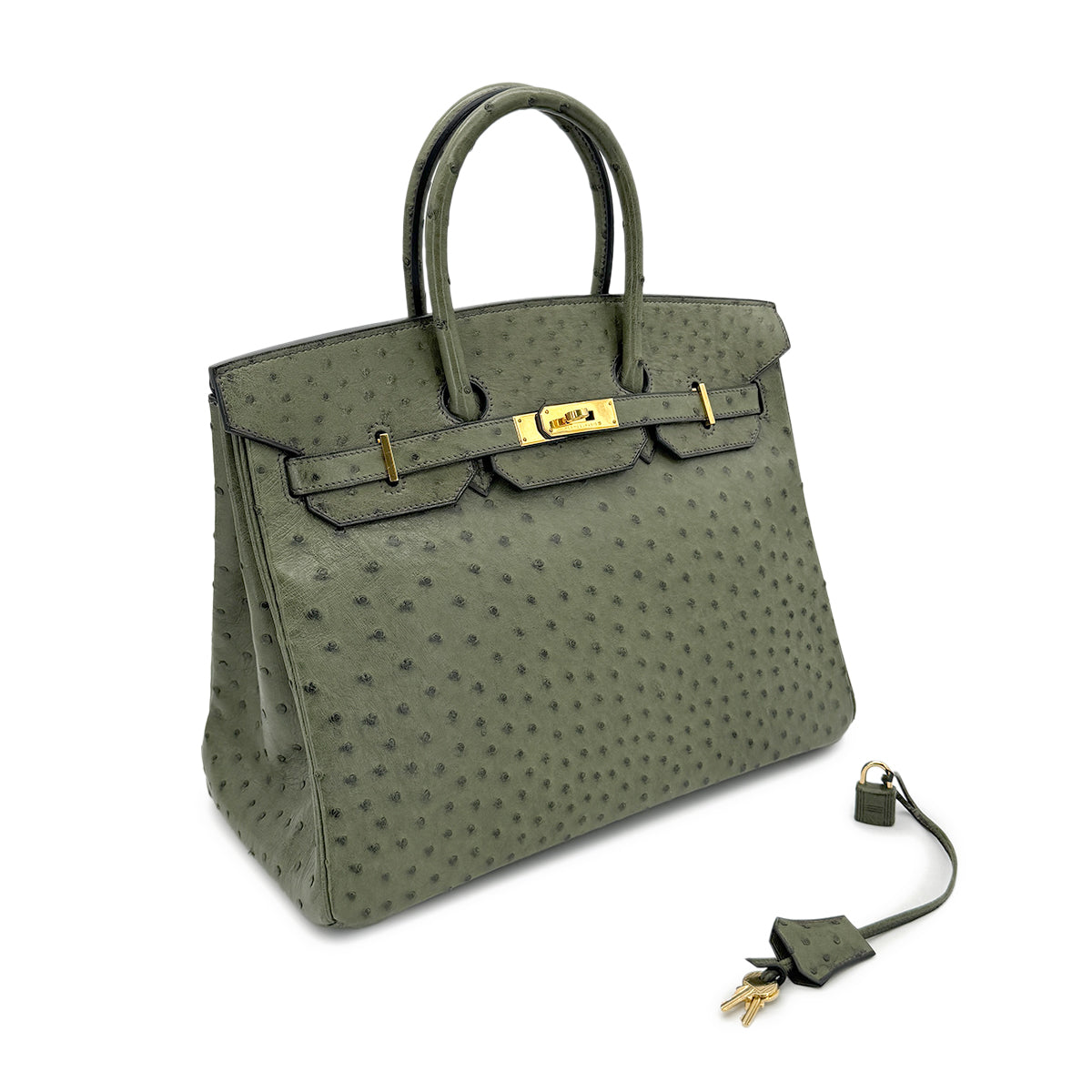 HERMES BIRKIN 35 GREEN OSTRICH HAND BAG □D GHW 90278465