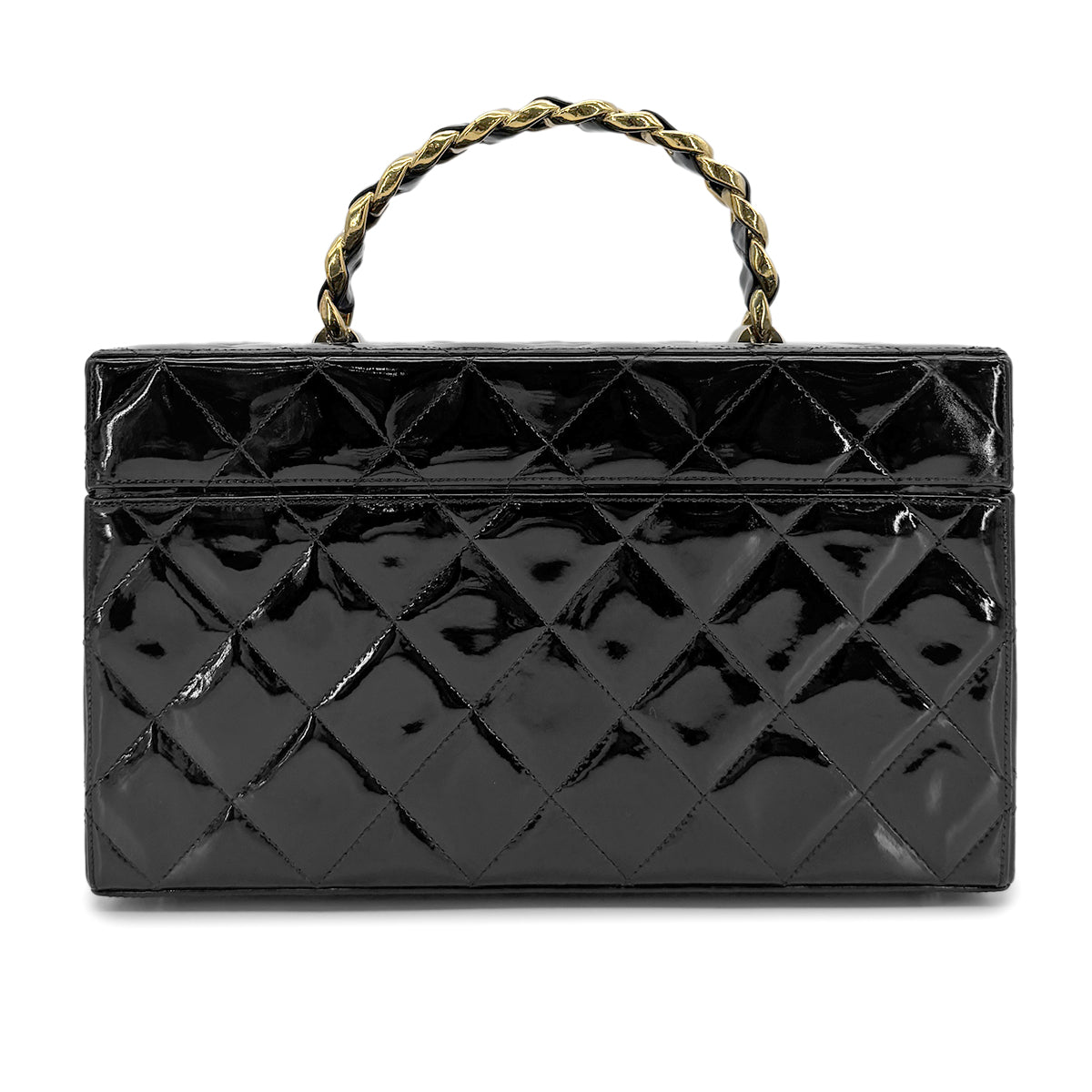 CHANEL VINTAGE VANITY HAND BAG BLACK PATENT LEATHER 90278469