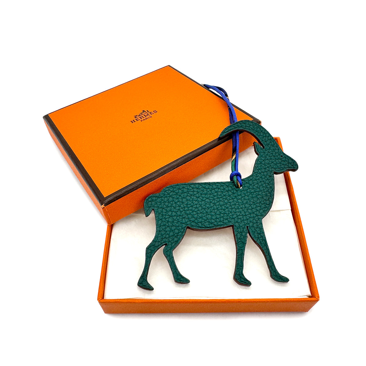 HERMES BAG CHARM PETIT H GOAT CARAMEL GREEN EPSOM TAURILLON CLAMENCE 90278482