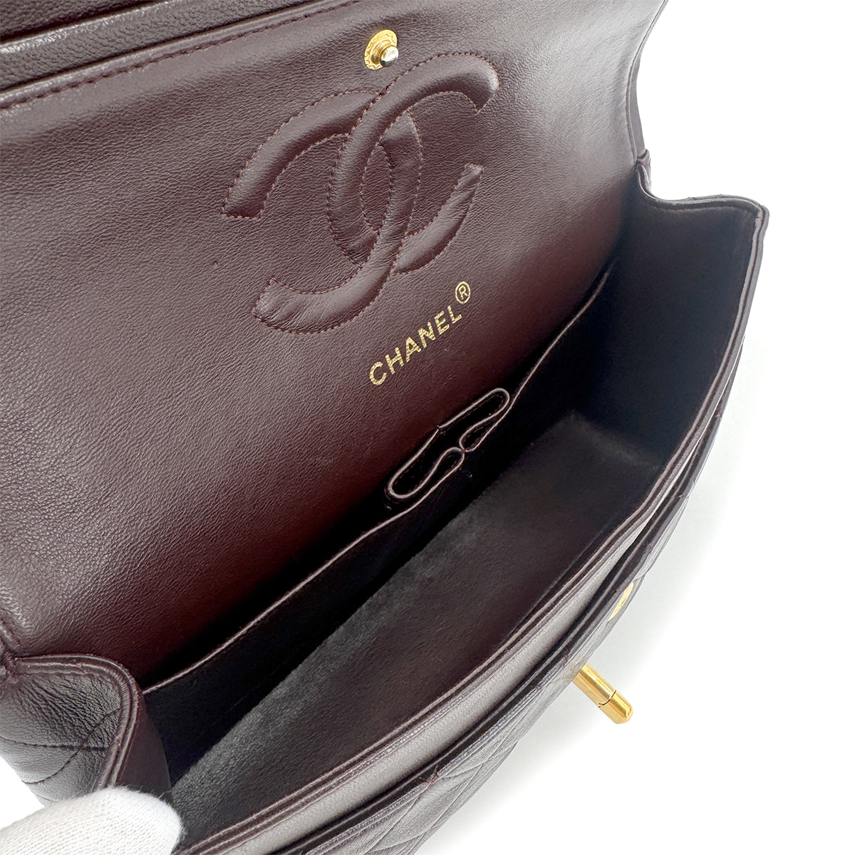 CHANEL VINTAGE CLASSIC FLAP MEDIUM CHAIN SHOULDER BAG BROWN LAMB SKIN 90278498