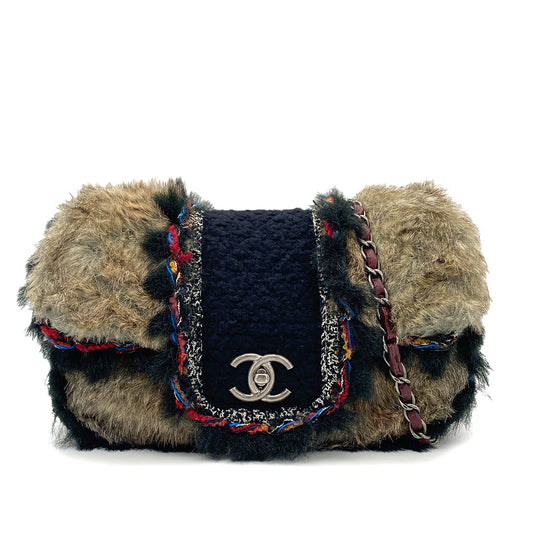 CHANEL LAPINFUR TWEED COCOMARK CHAIN SHOULDER BAG BLACK 90278503