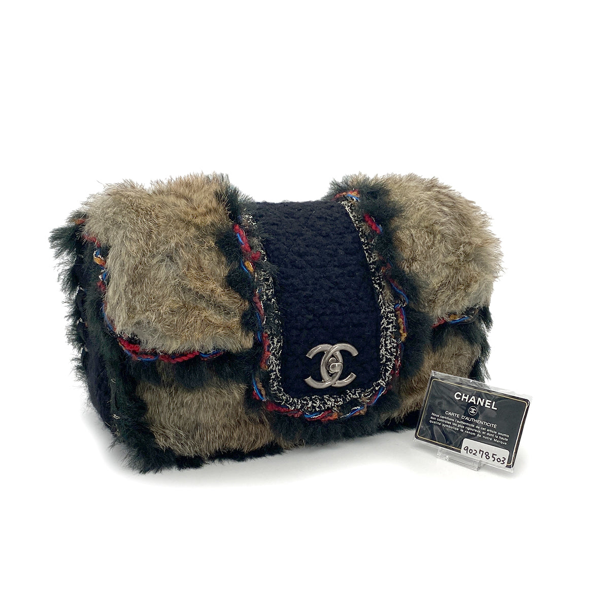 CHANEL LAPINFUR TWEED COCOMARK CHAIN SHOULDER BAG BLACK 90278503