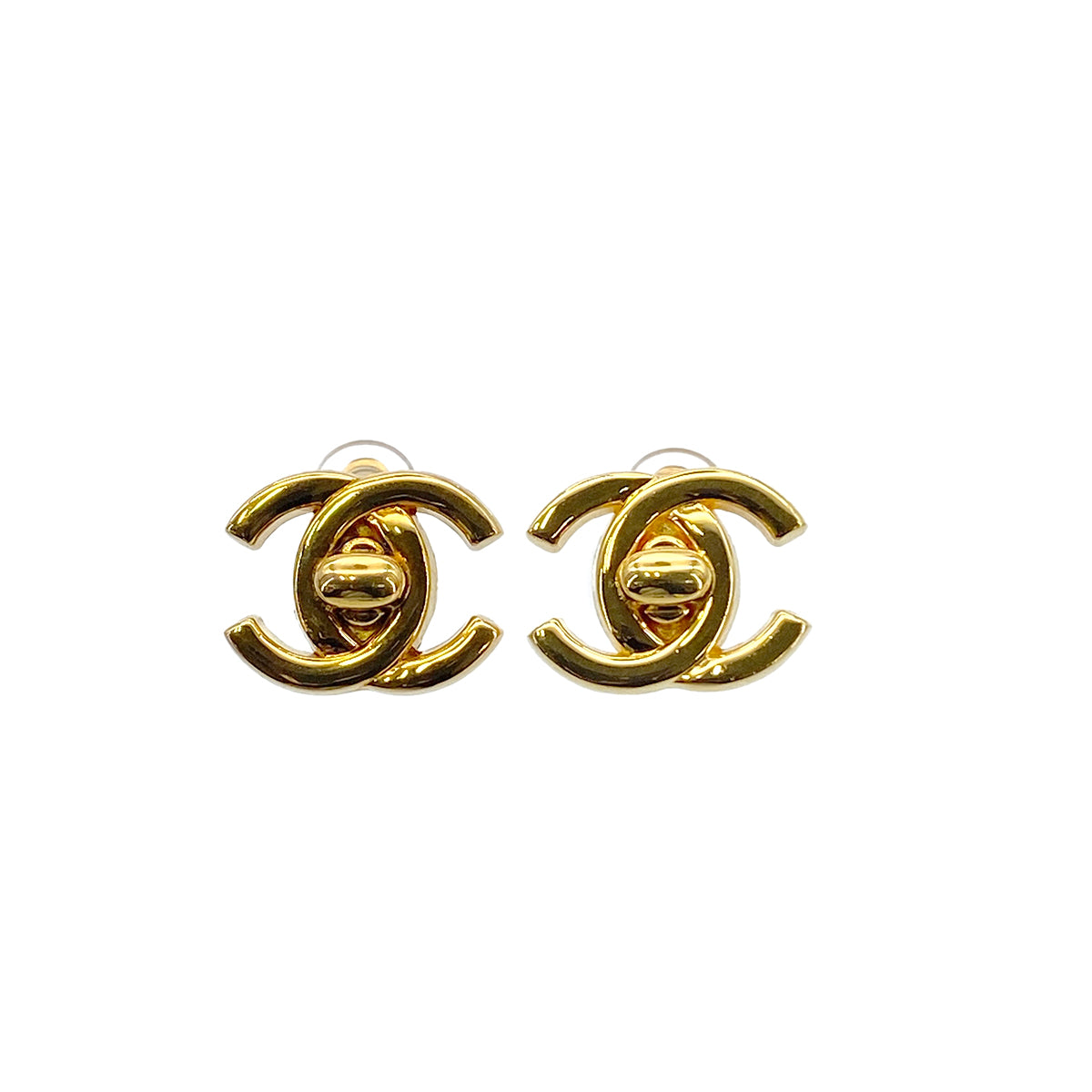 CHANEL VINTAGE EARRINGS TURN LOCK GOLD ACCESSORY 96P 90278508