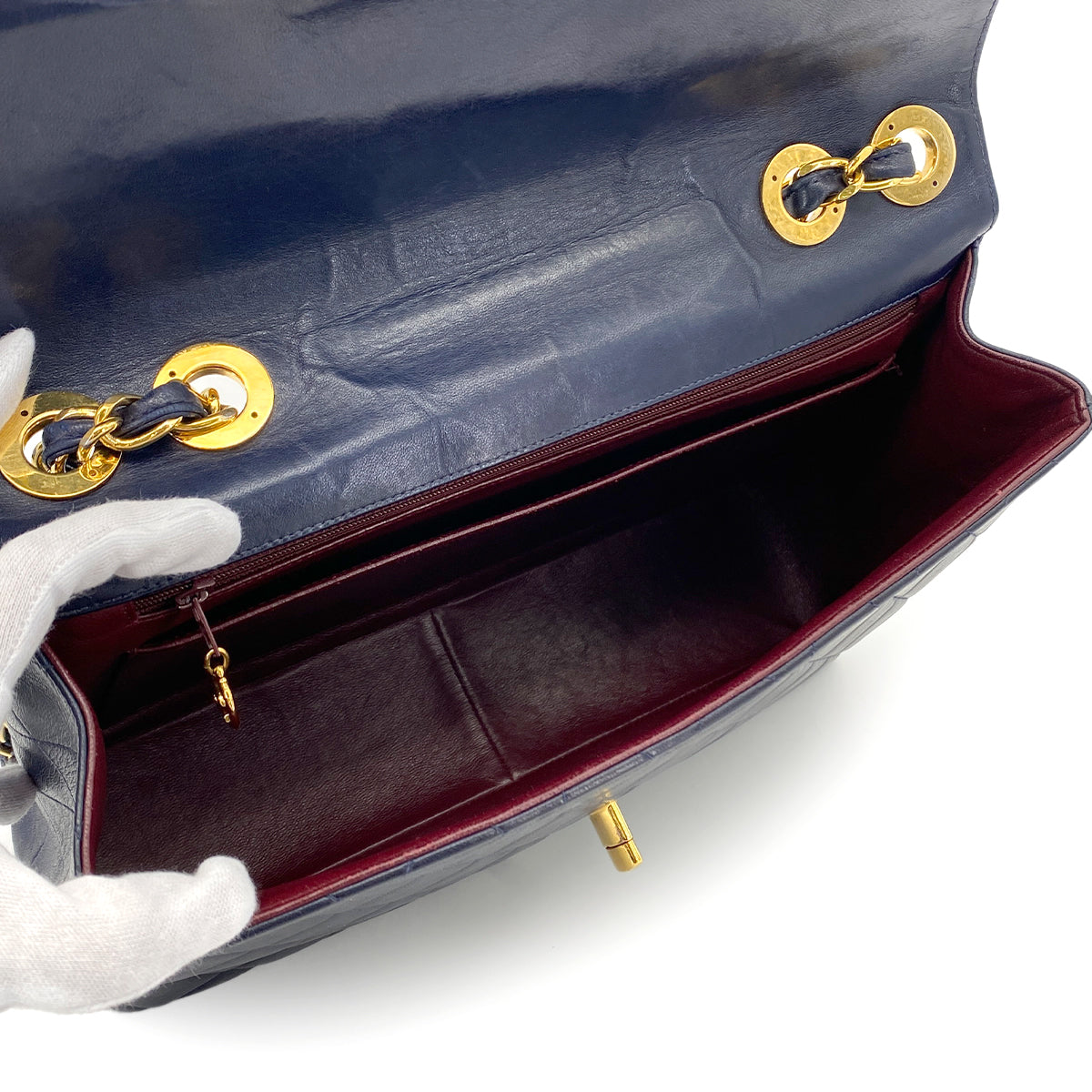 CHANEL VINTAGE JUMBO MATELASSE 30 CHAIN SHOULDER BAG NAVY LAMB SKIN 90278528