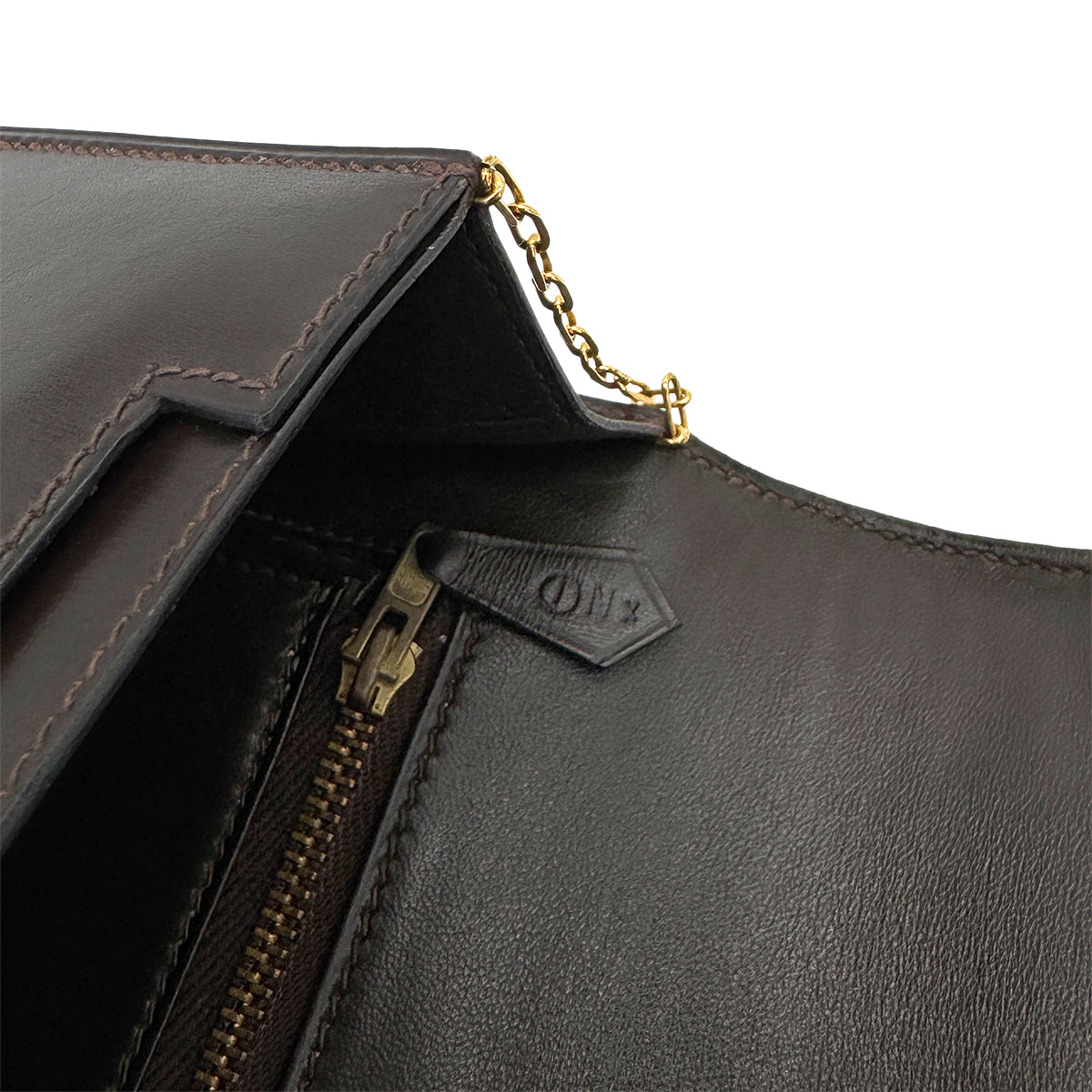 HERMES LYDIE EBENE BOXCALF CLUTCH SHOULDER BAG 〇I GHW 90278551