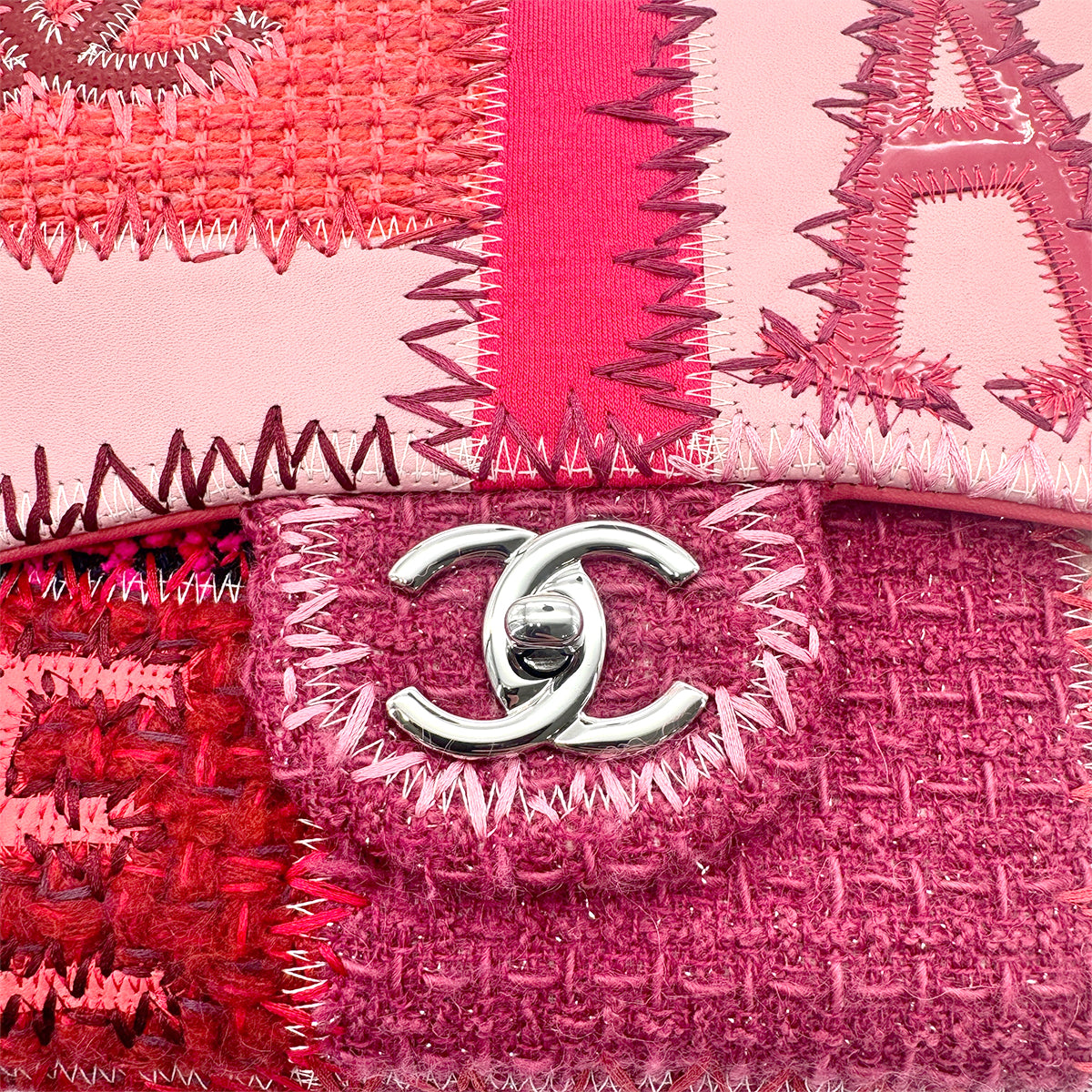 CHANEL CHAIN SHOULDER BAG PATCHWORK PINK CANVAS LEATHER 90278724