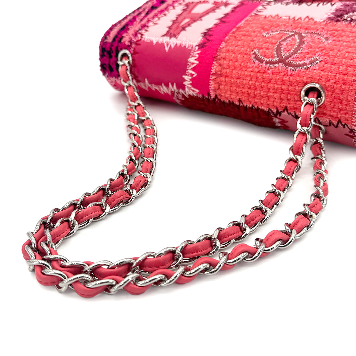 CHANEL CHAIN SHOULDER BAG PATCHWORK PINK CANVAS LEATHER 90278724