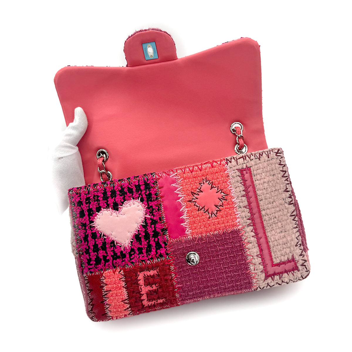 CHANEL CHAIN SHOULDER BAG PATCHWORK PINK CANVAS LEATHER 90278724