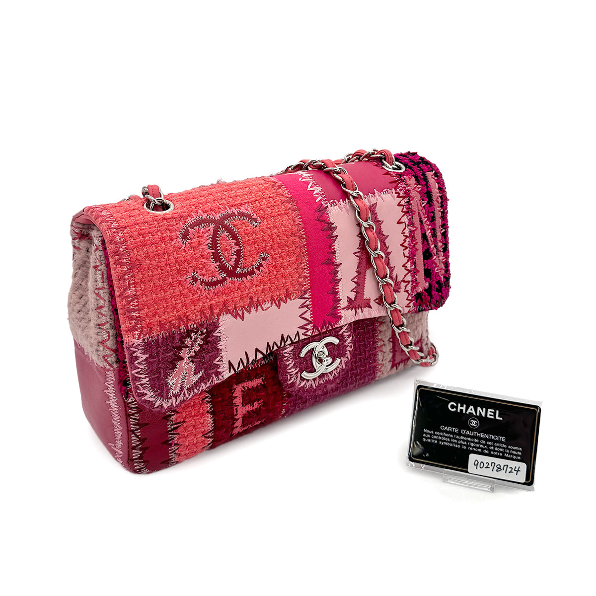CHANEL CHAIN SHOULDER BAG PATCHWORK PINK CANVAS LEATHER 90278724