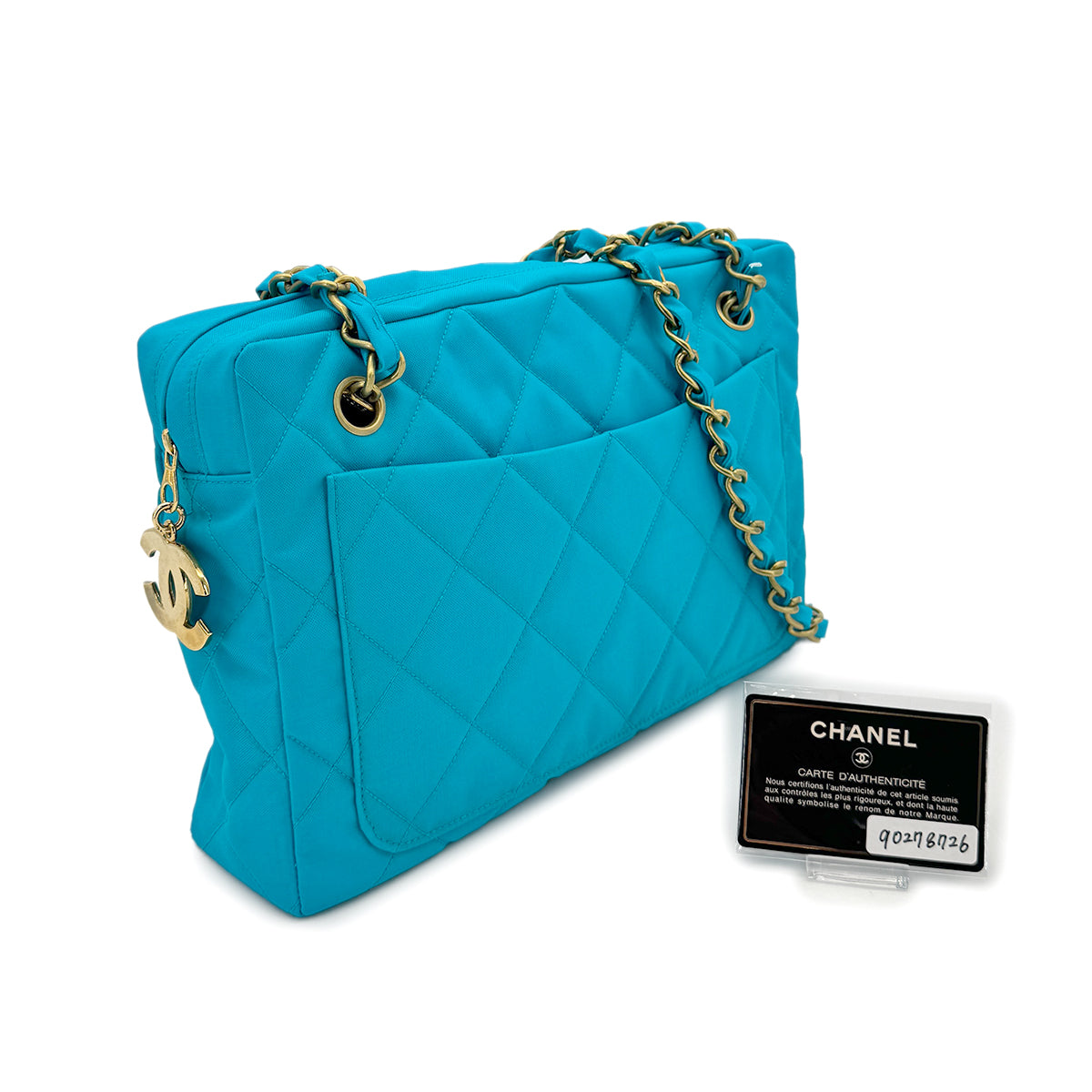 CHANEL VINTAGE MATELASSE CHAIN SHOULDER BAG BLUE NYLON 90278726