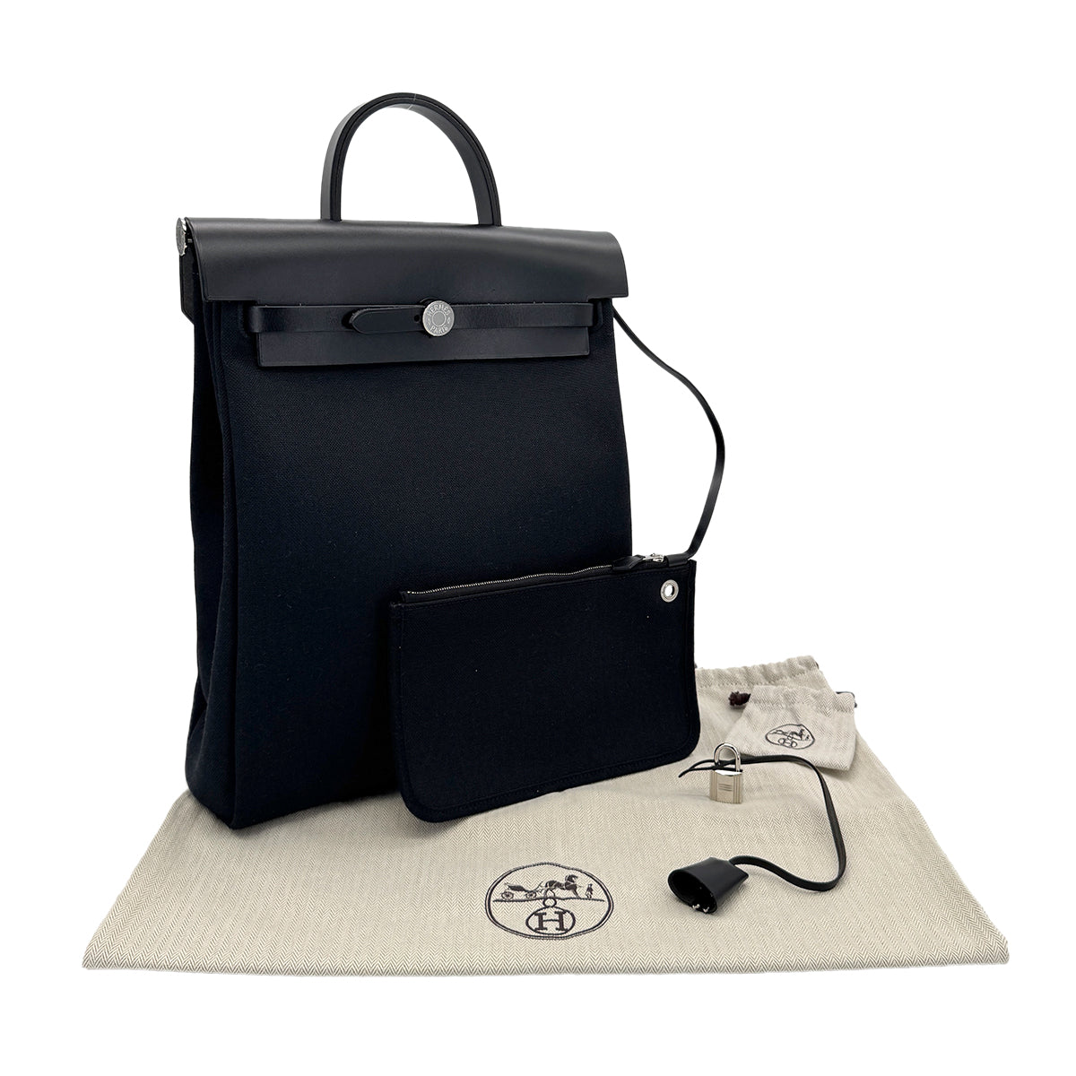 HERMES HERBAG ZIP A DOS PM BLACK TOILE OFFICIER VACHE HUNTER BACKPACK D SHW 90278727