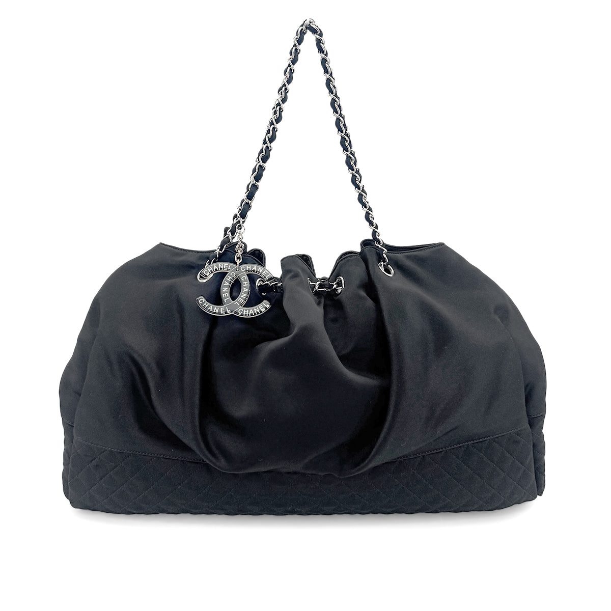 CHANEL MELROSE CABAS COCOMARK CHAIN SHOULDER BAG BLACK SATIN 90278732