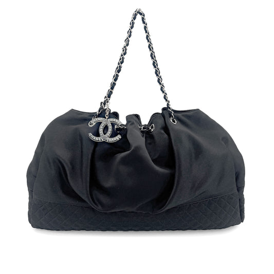CHANEL MELROSE CABAS COCOMARK CHAIN SHOULDER BAG BLACK SATIN 90278732