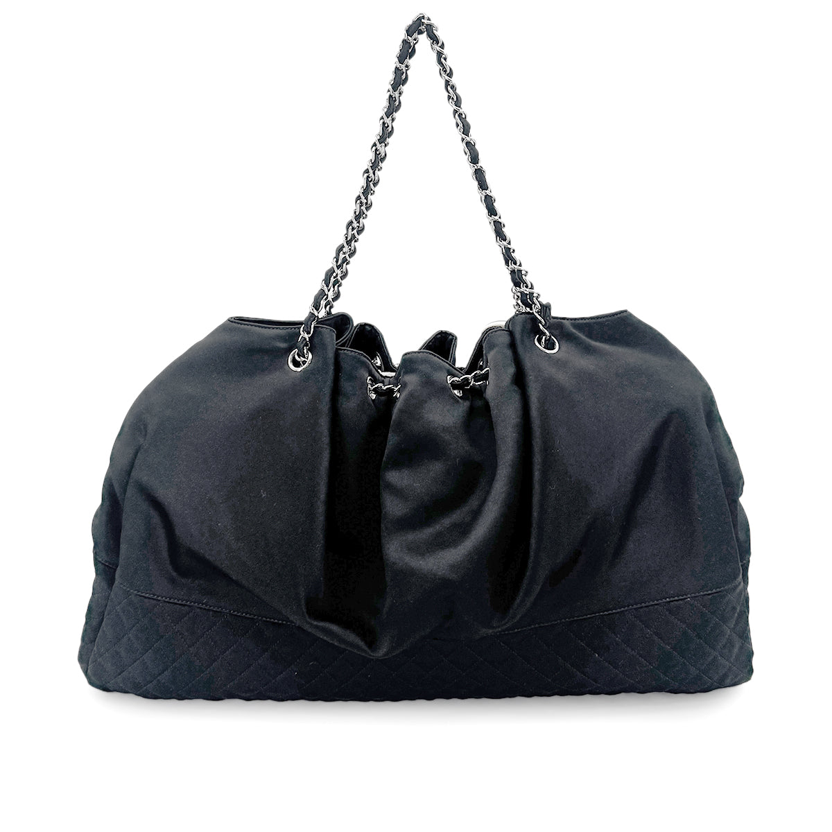 CHANEL MELROSE CABAS COCOMARK CHAIN SHOULDER BAG BLACK SATIN 90278732