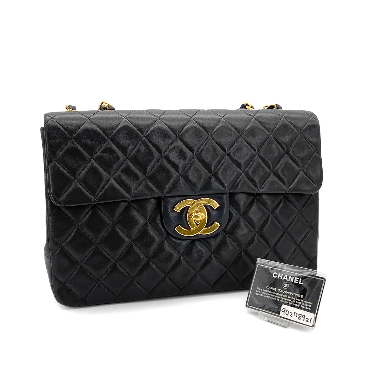 CHANEL VINTAGE MAXI MATELASSE 34 CHAIN SHOULDER BAG BLACK LAMB SKIN 90278921