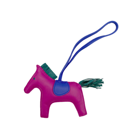 HERMES BAG CHARM RODEO MM ROSE POURPLE BLEU ELECTRIQUE MALACHITE AGNEAU MILO C 90278926