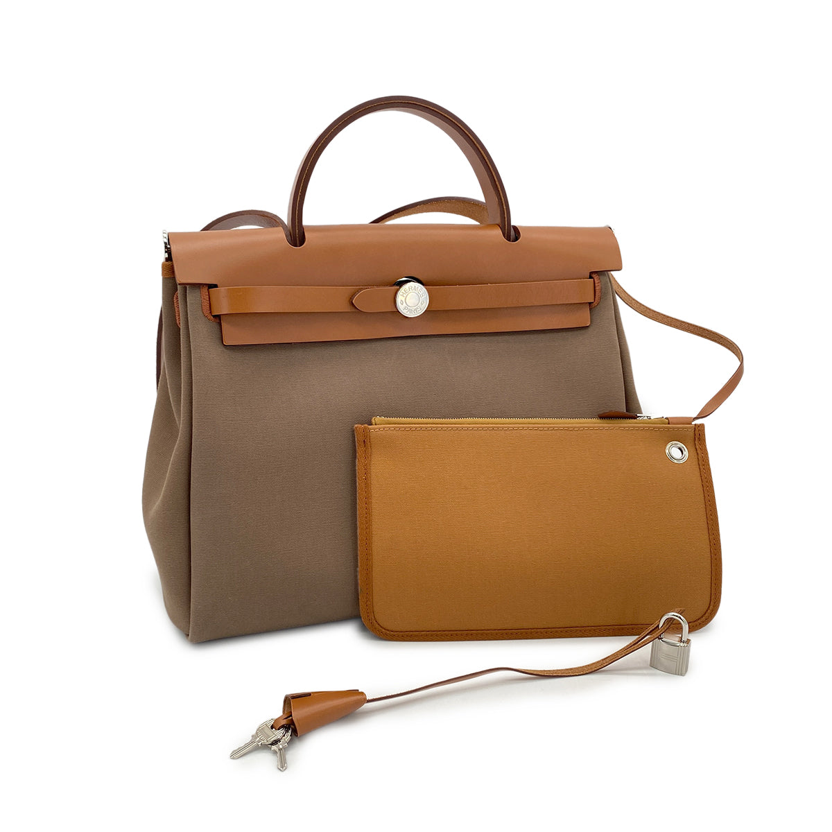 HERMES HER BAG ZIP PM 31 FAUVE ALEZAN VACHE HUNTER TOILE OFFICIER TOTE SHOULDER BAG Z SHW 90278928