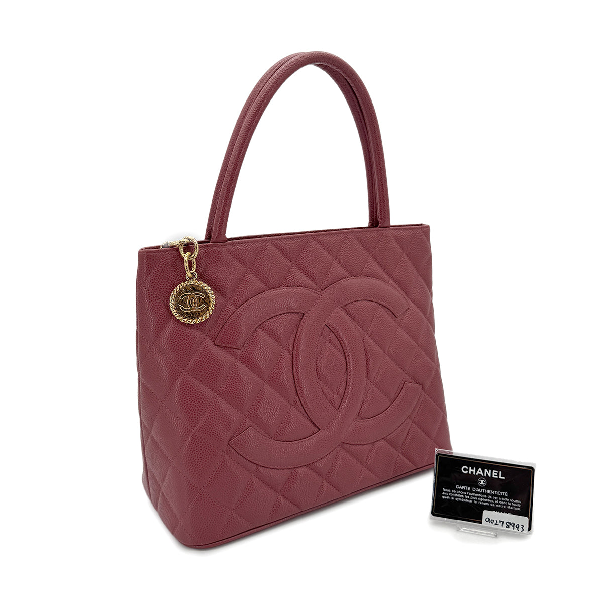 CHANEL VINTAGE MEDALLION TOTE BAG BORDEAUX CAVIAR SKIN 90278993