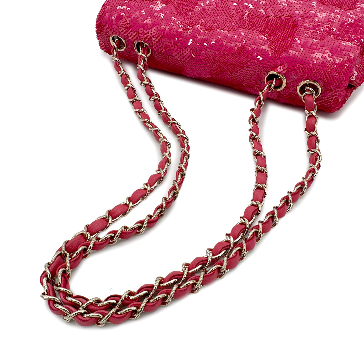 CHANEL CHAIN SHOULDER BAG PINK SEQUINS LEATHER 90279004