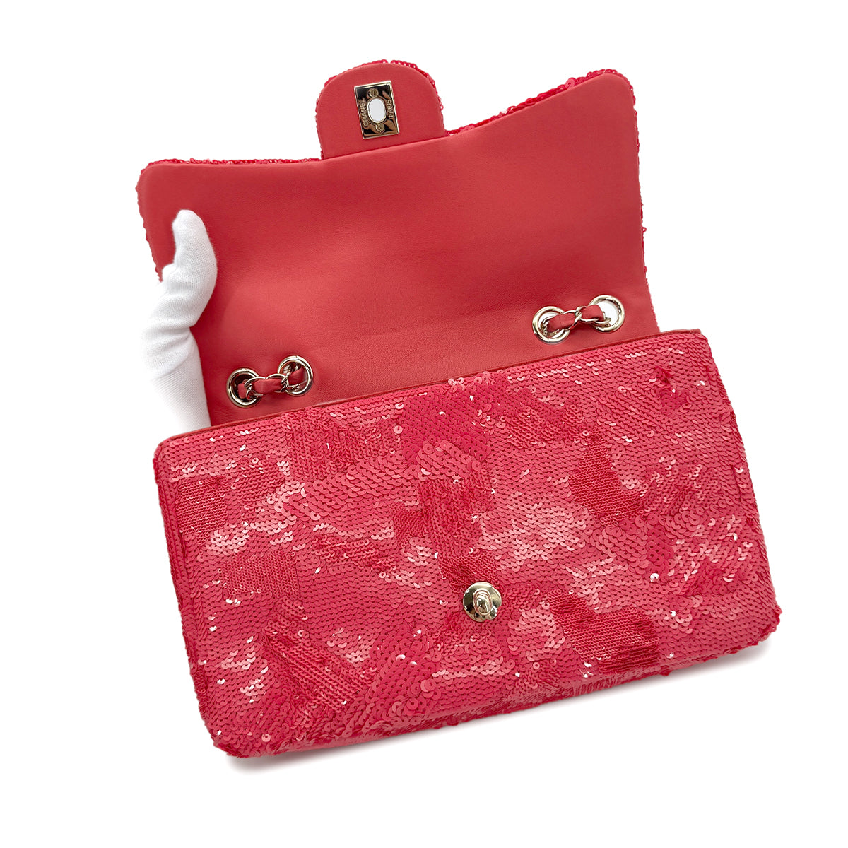 CHANEL CHAIN SHOULDER BAG PINK SEQUINS LEATHER 90279004