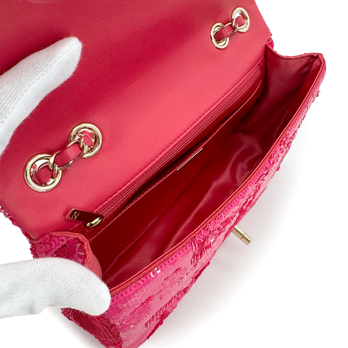 CHANEL CHAIN SHOULDER BAG PINK SEQUINS LEATHER 90279004