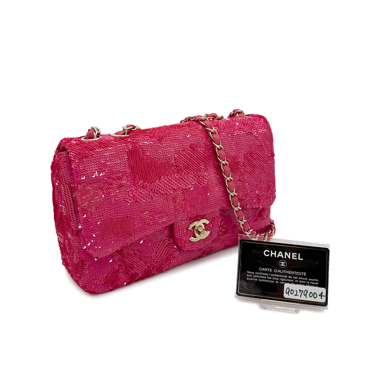 CHANEL CHAIN SHOULDER BAG PINK SEQUINS LEATHER 90279004